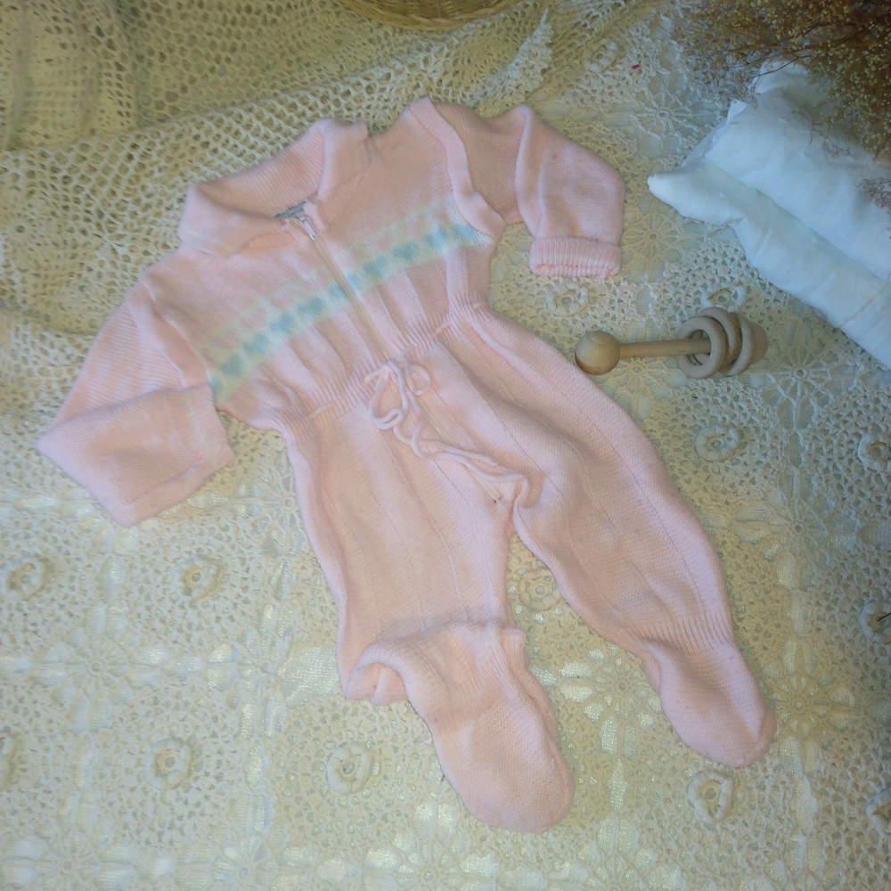 Vintage Pastel Pink Baby Footie